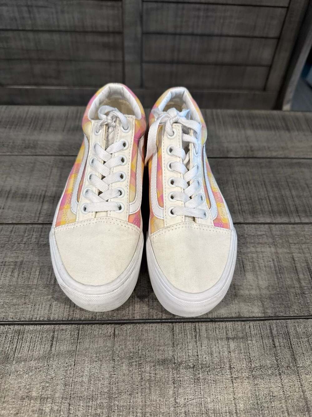 Vans Old Skool Stackform Gingham Pink Orange Yellow Sneakers women’s size 5
